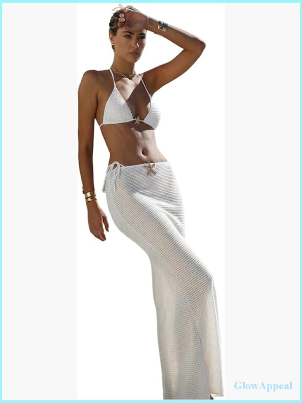 3 Piece String Bikini Set Triangle Halter with Long Skirt